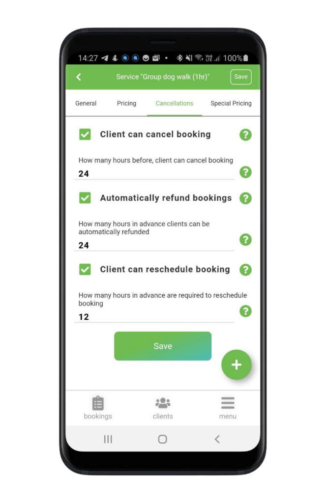 Client can cancel and reschedule bookings