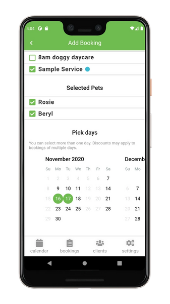 My Pet Walker add a booking sample service